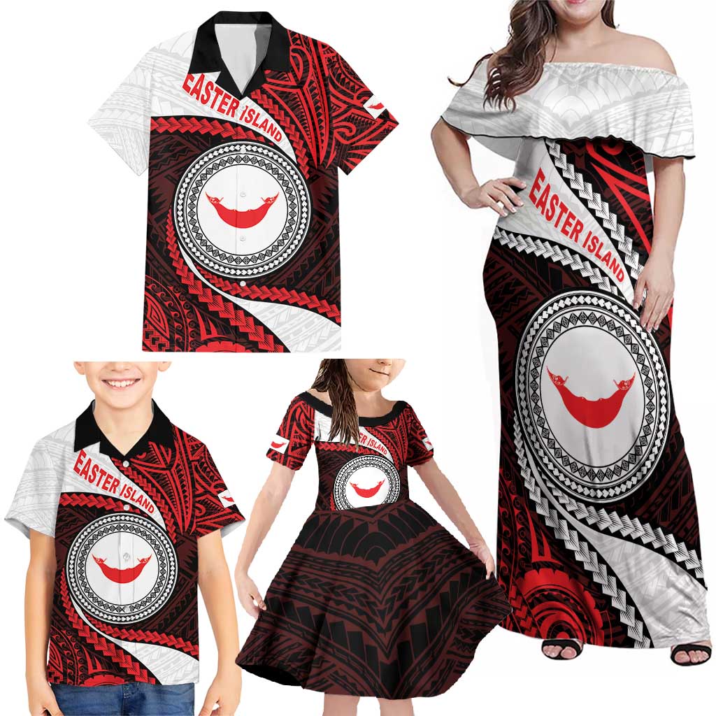 Easter Island Family Matching Off Shoulder Maxi Dress and Hawaiian Shirt Moai Statues Polynesian Style LT05 - Polynesian Pride