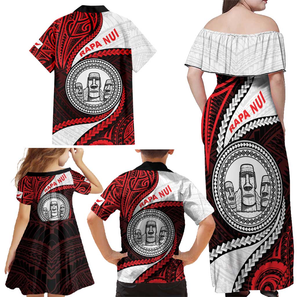 Easter Island Family Matching Off Shoulder Maxi Dress and Hawaiian Shirt Moai Statues Polynesian Style LT05 - Polynesian Pride