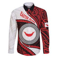 Easter Island Family Matching Off Shoulder Maxi Dress and Hawaiian Shirt Moai Statues Polynesian Style LT05 Dad's Shirt - Long Sleeve Red - Polynesian Pride