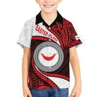 Easter Island Family Matching Off Shoulder Maxi Dress and Hawaiian Shirt Moai Statues Polynesian Style LT05 Son's Shirt Red - Polynesian Pride