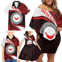 Easter Island Family Matching Off Shoulder Short Dress and Hawaiian Shirt Moai Statues Polynesian Style LT05 - Polynesian Pride