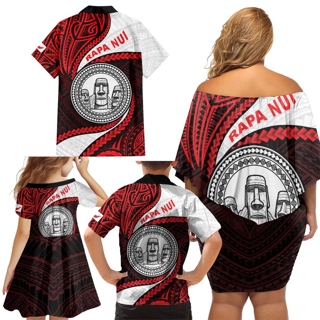 Easter Island Family Matching Off Shoulder Short Dress and Hawaiian Shirt Moai Statues Polynesian Style LT05 - Polynesian Pride