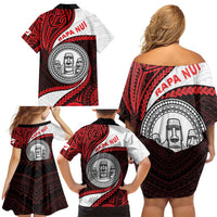 Easter Island Family Matching Off Shoulder Short Dress and Hawaiian Shirt Moai Statues Polynesian Style LT05 - Polynesian Pride