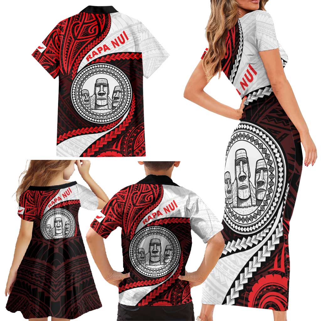 Easter Island Family Matching Short Sleeve Bodycon Dress and Hawaiian Shirt Moai Statues Polynesian Style LT05 - Polynesian Pride
