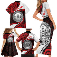 Easter Island Family Matching Short Sleeve Bodycon Dress and Hawaiian Shirt Moai Statues Polynesian Style LT05 - Polynesian Pride