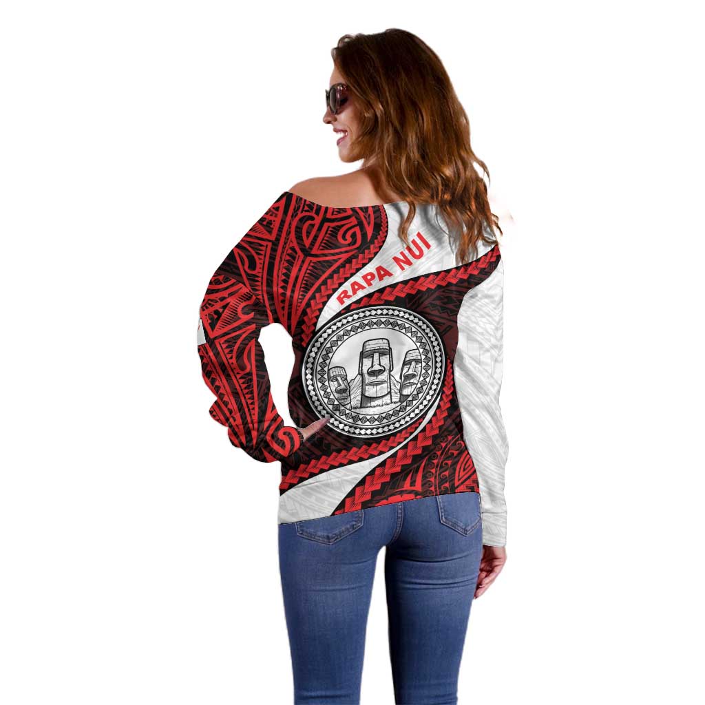 Easter Island Off Shoulder Sweater Moai Statues Polynesian Style LT05 - Polynesian Pride