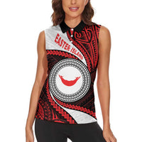 Easter Island Women Sleeveless Polo Shirt Moai Statues Polynesian Style LT05 - Polynesian Pride