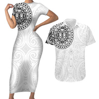 New Zealand Aotearoa Couples Matching Short Sleeve Bodycon Dress and Hawaiian Shirt Maori Te Mata O Rongokako LT05 White - Polynesian Pride