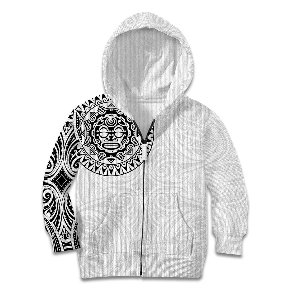 New Zealand Aotearoa Kid Hoodie Maori Te Mata O Rongokako LT05 Zip Hoodie White - Polynesian Pride