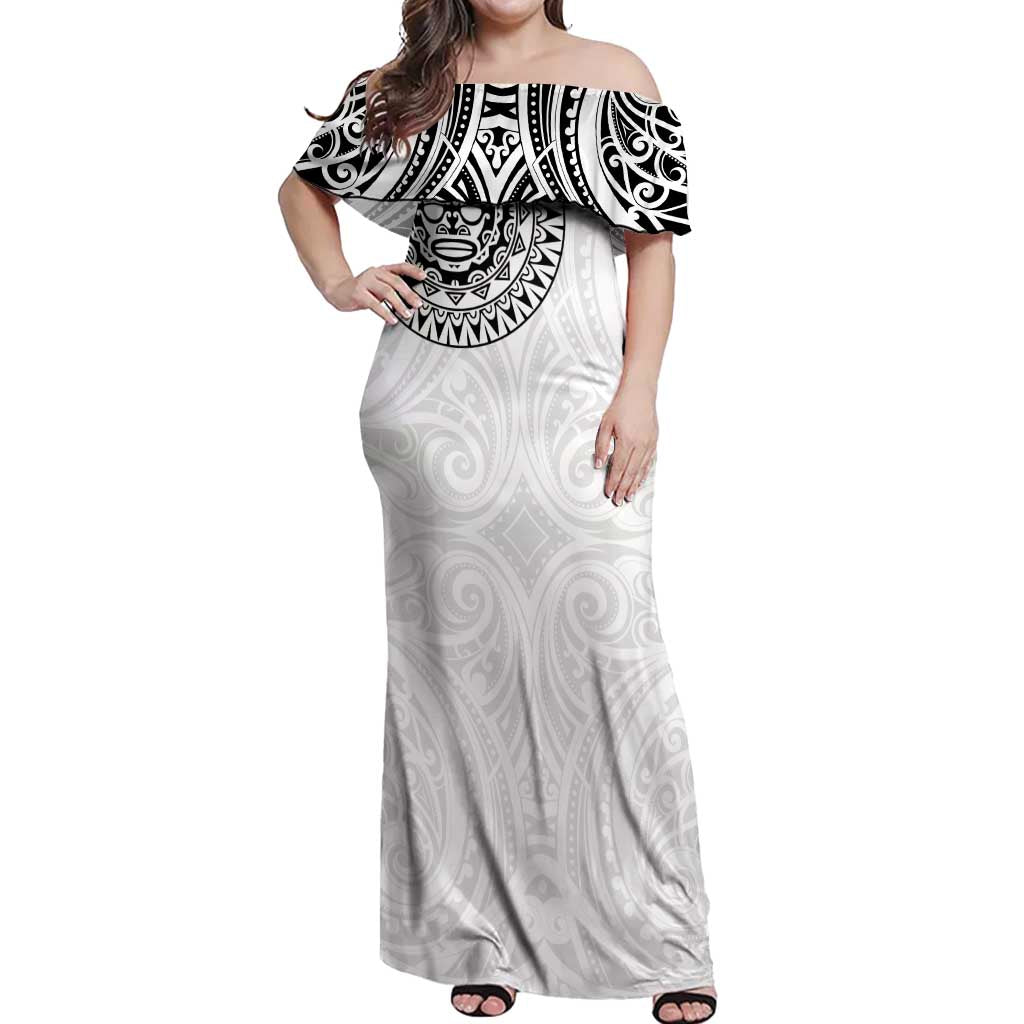 New Zealand Aotearoa Off Shoulder Maxi Dress Maori Te Mata O Rongokako LT05 Women White - Polynesian Pride