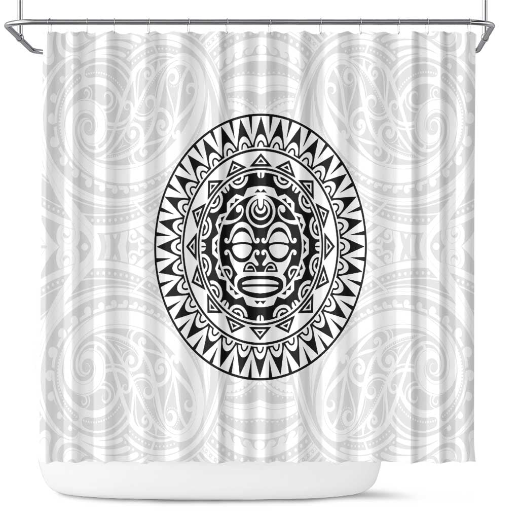 New Zealand Aotearoa Shower Curtain Maori Te Mata O Rongokako LT05 White - Polynesian Pride