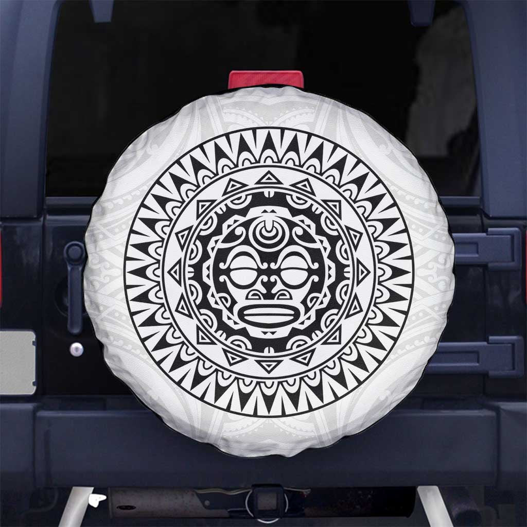 New Zealand Aotearoa Spare Tire Cover Maori Te Mata O Rongokako LT05 No hole White - Polynesian Pride
