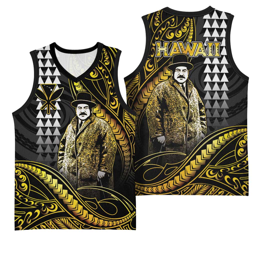 Hawaii Kuhio The Citizen Prince Basketball Jersey Gold Polynesian Tribal Tattoo