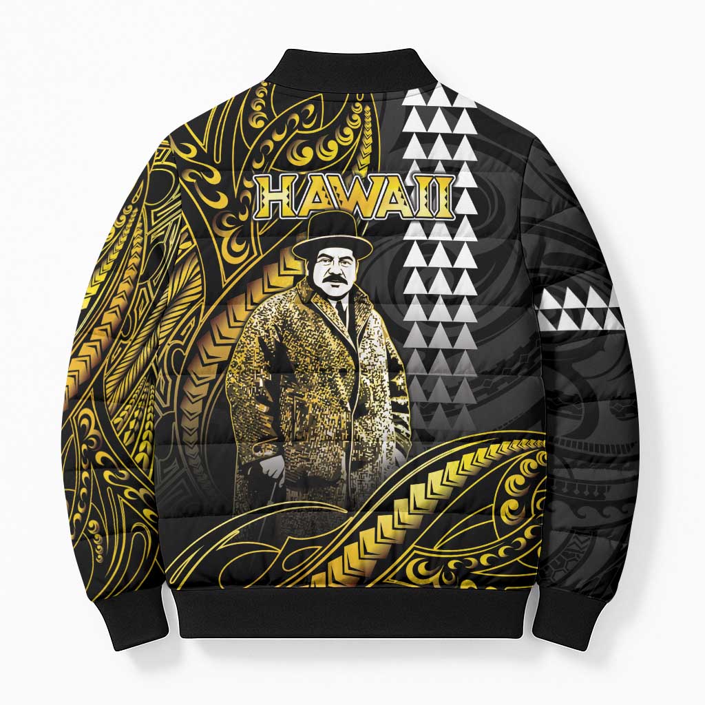 Hawaii Kuhio The Citizen Prince Bomber Puffer Jacket Gold Polynesian Tribal Tattoo