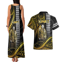 Hawaii Kuhio The Citizen Prince Couples Matching Tank Maxi Dress and Hawaiian Shirt Gold Polynesian Tribal Tattoo LT05 - Polynesian Pride