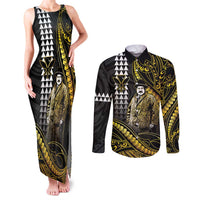 Hawaii Kuhio The Citizen Prince Couples Matching Tank Maxi Dress and Long Sleeve Button Shirt Gold Polynesian Tribal Tattoo LT05 Gold - Polynesian Pride