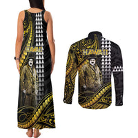 Hawaii Kuhio The Citizen Prince Couples Matching Tank Maxi Dress and Long Sleeve Button Shirt Gold Polynesian Tribal Tattoo LT05 - Polynesian Pride