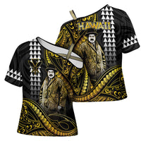 Hawaii Kuhio The Citizen Prince Cross Shoulder Shirt Gold Polynesian Tribal Tattoo