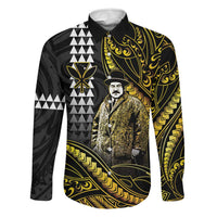 Hawaii Kuhio The Citizen Prince Family Matching Mermaid Dress and Hawaiian Shirt Gold Polynesian Tribal Tattoo LT05 Dad's Shirt - Long Sleeve Gold - Polynesian Pride