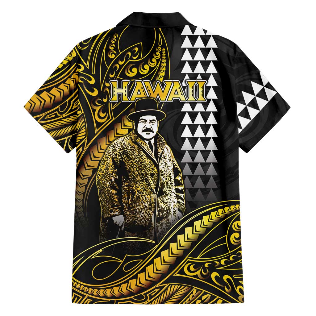 Hawaii Kuhio The Citizen Prince Family Matching Off The Shoulder Long Sleeve Dress and Hawaiian Shirt Gold Polynesian Tribal Tattoo LT05 - Polynesian Pride