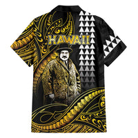 Hawaii Kuhio The Citizen Prince Family Matching Off Shoulder Short Dress and Hawaiian Shirt Gold Polynesian Tribal Tattoo LT05 - Polynesian Pride