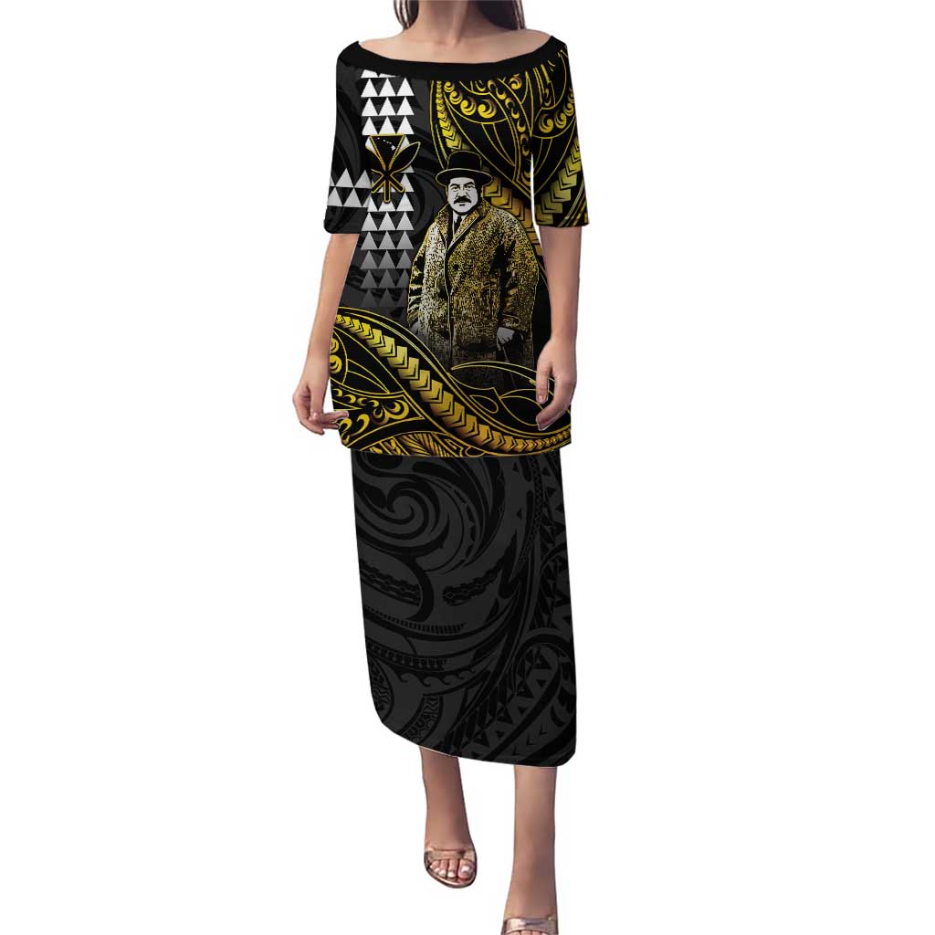 Hawaii Kuhio The Citizen Prince Family Matching Puletasi and Hawaiian Shirt Gold Polynesian Tribal Tattoo LT05 Mom's Dress Gold - Polynesian Pride