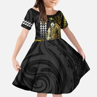 Hawaii Kuhio The Citizen Prince Family Matching Summer Maxi Dress and Hawaiian Shirt Gold Polynesian Tribal Tattoo LT05 Daughter's Dress Gold - Polynesian Pride