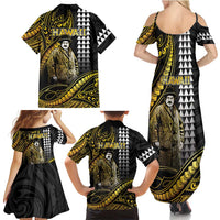 Hawaii Kuhio The Citizen Prince Family Matching Summer Maxi Dress and Hawaiian Shirt Gold Polynesian Tribal Tattoo LT05 - Polynesian Pride