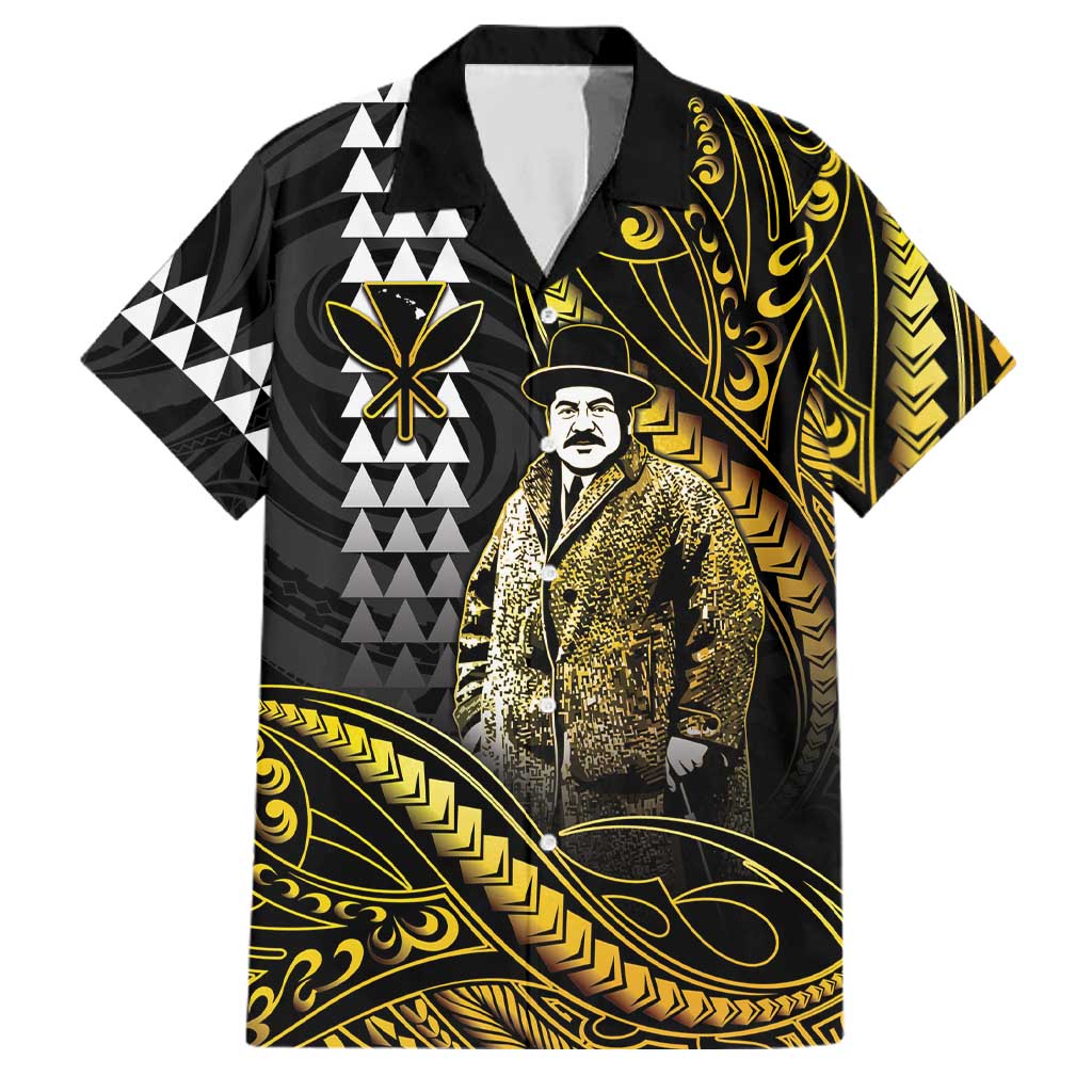 Hawaii Kuhio The Citizen Prince Family Matching Summer Maxi Dress and Hawaiian Shirt Gold Polynesian Tribal Tattoo LT05 Dad's Shirt - Short Sleeve Gold - Polynesian Pride