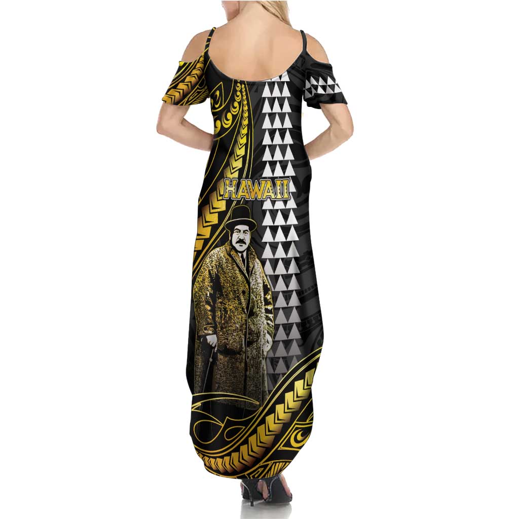 Hawaii Kuhio The Citizen Prince Family Matching Summer Maxi Dress and Hawaiian Shirt Gold Polynesian Tribal Tattoo LT05 - Polynesian Pride