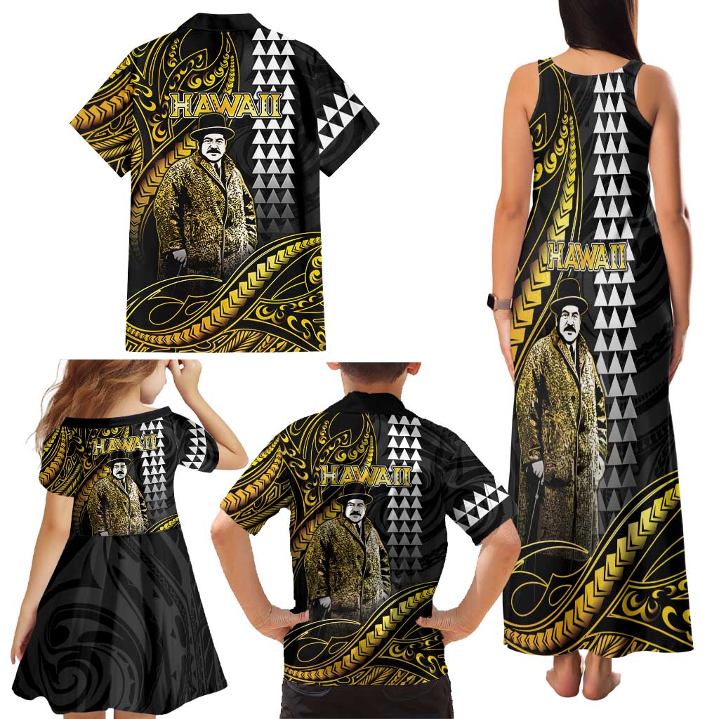Hawaii Kuhio The Citizen Prince Family Matching Tank Maxi Dress and Hawaiian Shirt Gold Polynesian Tribal Tattoo LT05 - Polynesian Pride