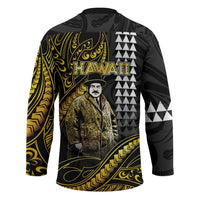 Hawaii Kuhio The Citizen Prince Hockey Jersey Gold Polynesian Tribal Tattoo