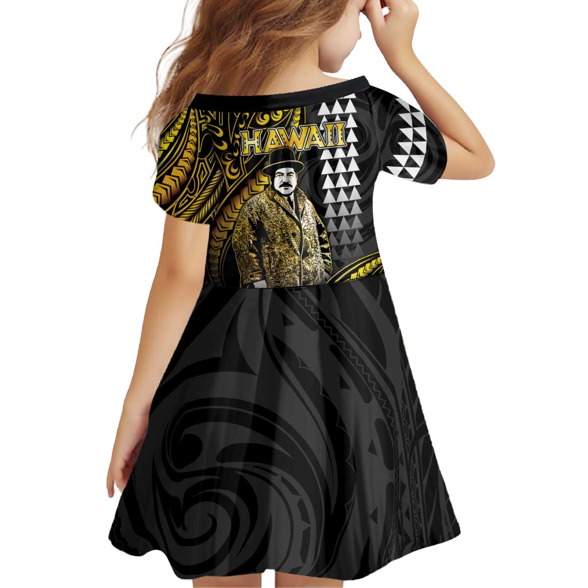 Hawaii Kuhio The Citizen Prince Kid Short Sleeve Dress Gold Polynesian Tribal Tattoo LT05 - Polynesian Pride