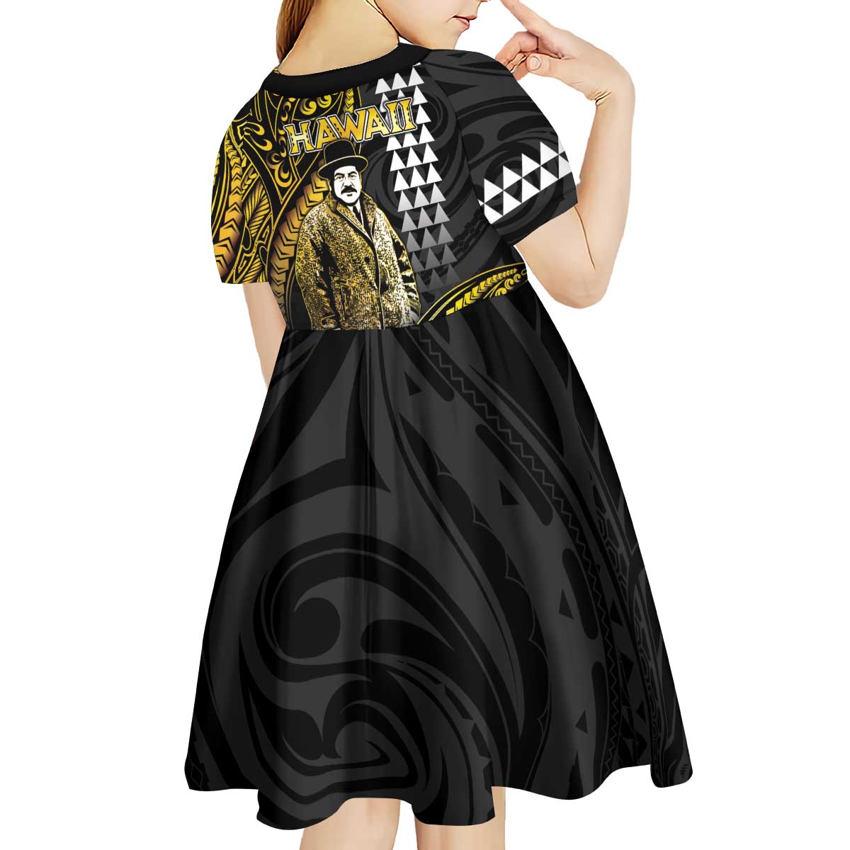 Hawaii Kuhio The Citizen Prince Kid Short Sleeve Dress Gold Polynesian Tribal Tattoo LT05 - Polynesian Pride