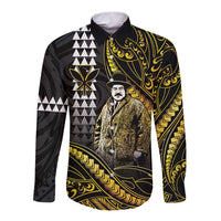 Hawaii Kuhio The Citizen Prince Long Sleeve Button Shirt Gold Polynesian Tribal Tattoo