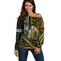 Hawaii Kuhio The Citizen Prince Off Shoulder Sweater Gold Polynesian Tribal Tattoo