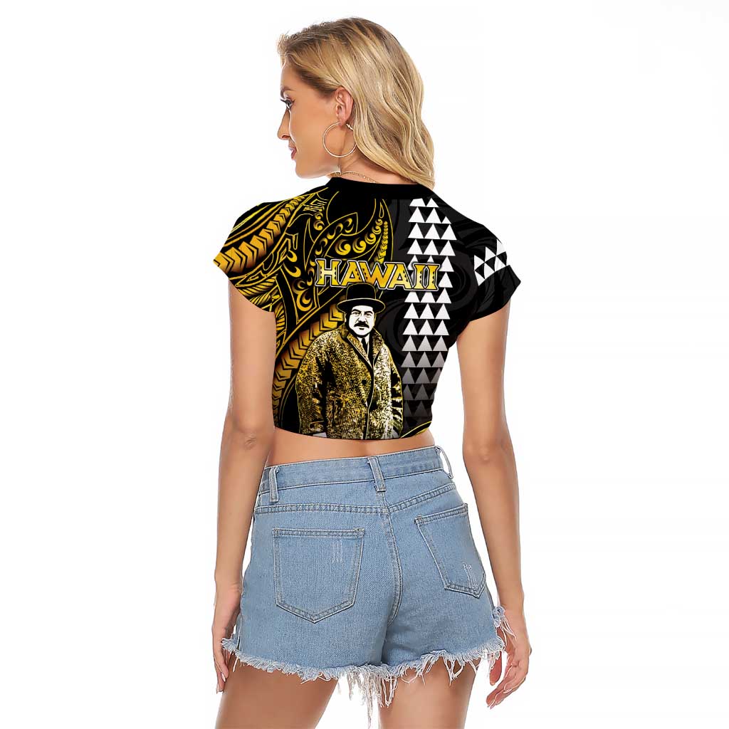 Hawaii Kuhio The Citizen Prince Raglan Cropped T Shirt Gold Polynesian Tribal Tattoo LT05 - Polynesian Pride