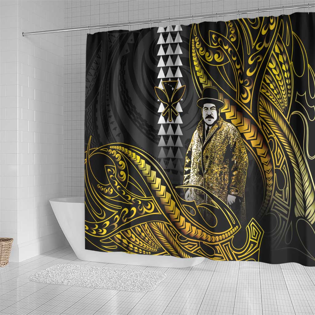 Hawaii Kuhio The Citizen Prince Shower Curtain Gold Polynesian Tribal Tattoo