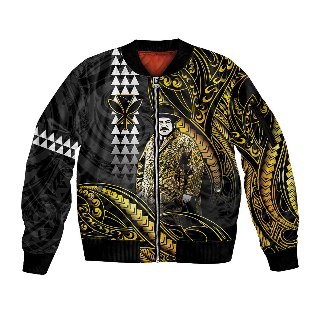 Hawaii Kuhio The Citizen Prince Sleeve Zip Bomber Jacket Gold Polynesian Tribal Tattoo LT05 Unisex Gold - Polynesian Pride