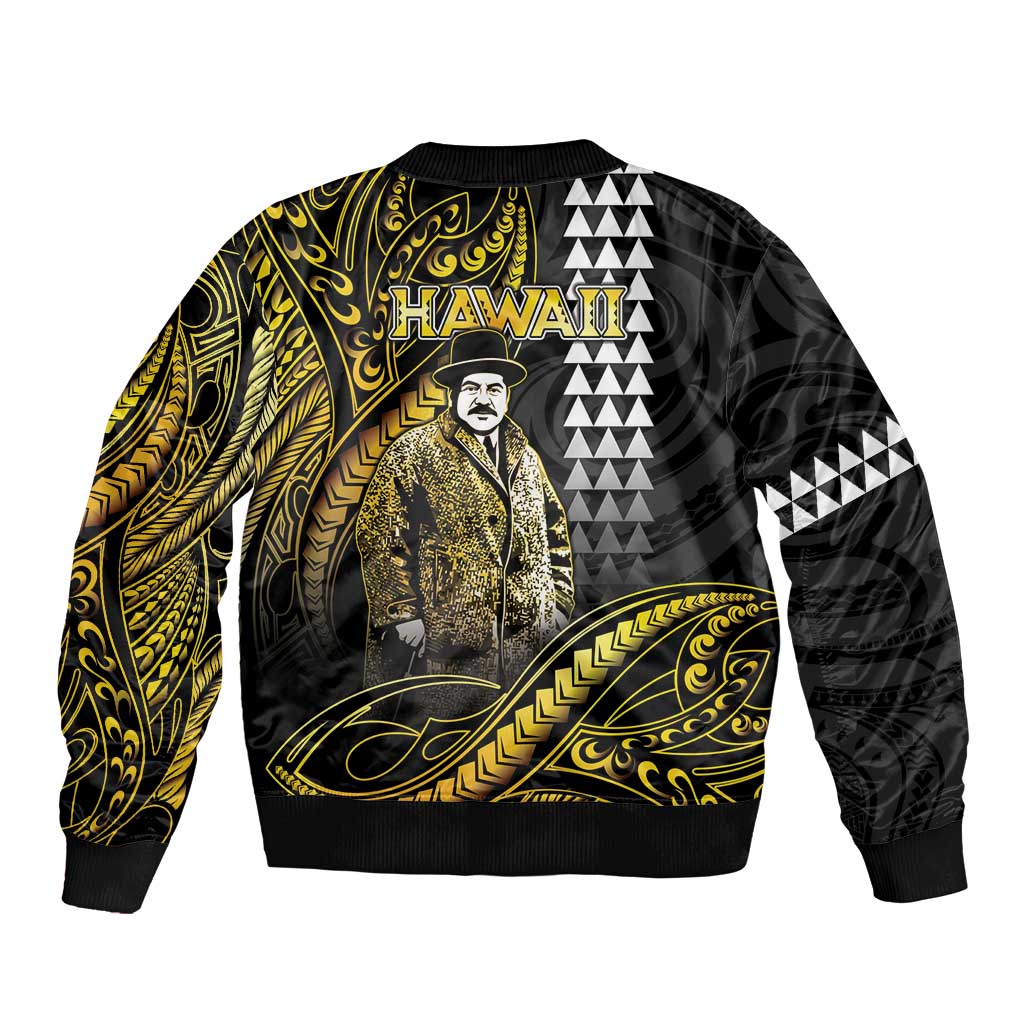 Hawaii Kuhio The Citizen Prince Sleeve Zip Bomber Jacket Gold Polynesian Tribal Tattoo LT05 - Polynesian Pride