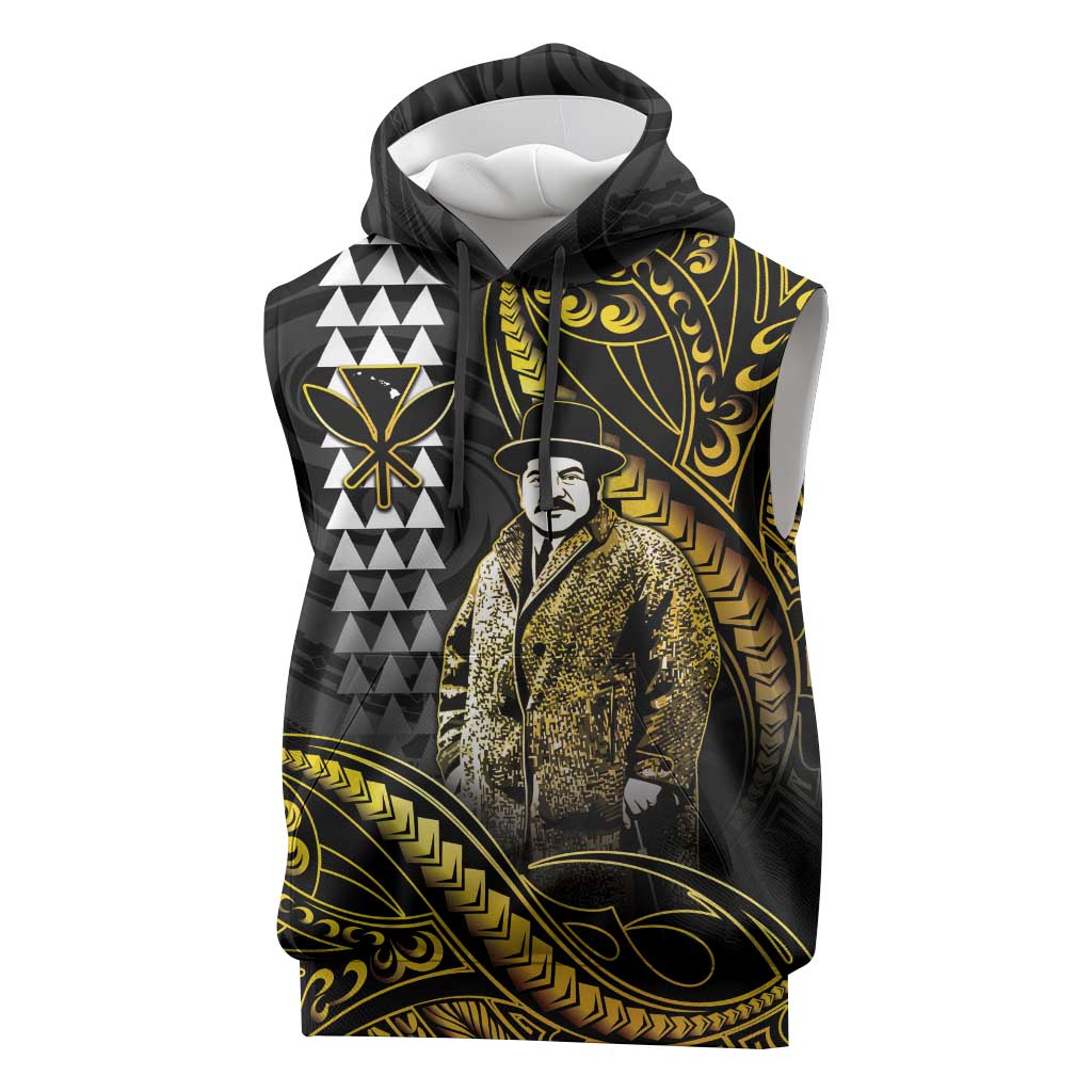 Hawaii Kuhio The Citizen Prince Sleeveless Hoodie Gold Polynesian Tribal Tattoo LT05 Gold - Polynesian Pride