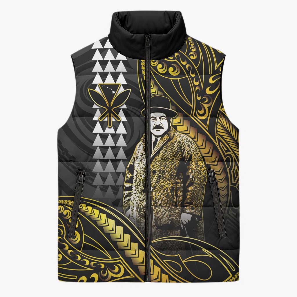 Hawaii Kuhio The Citizen Prince Sleeveless Puffer Jacket Gold Polynesian Tribal Tattoo