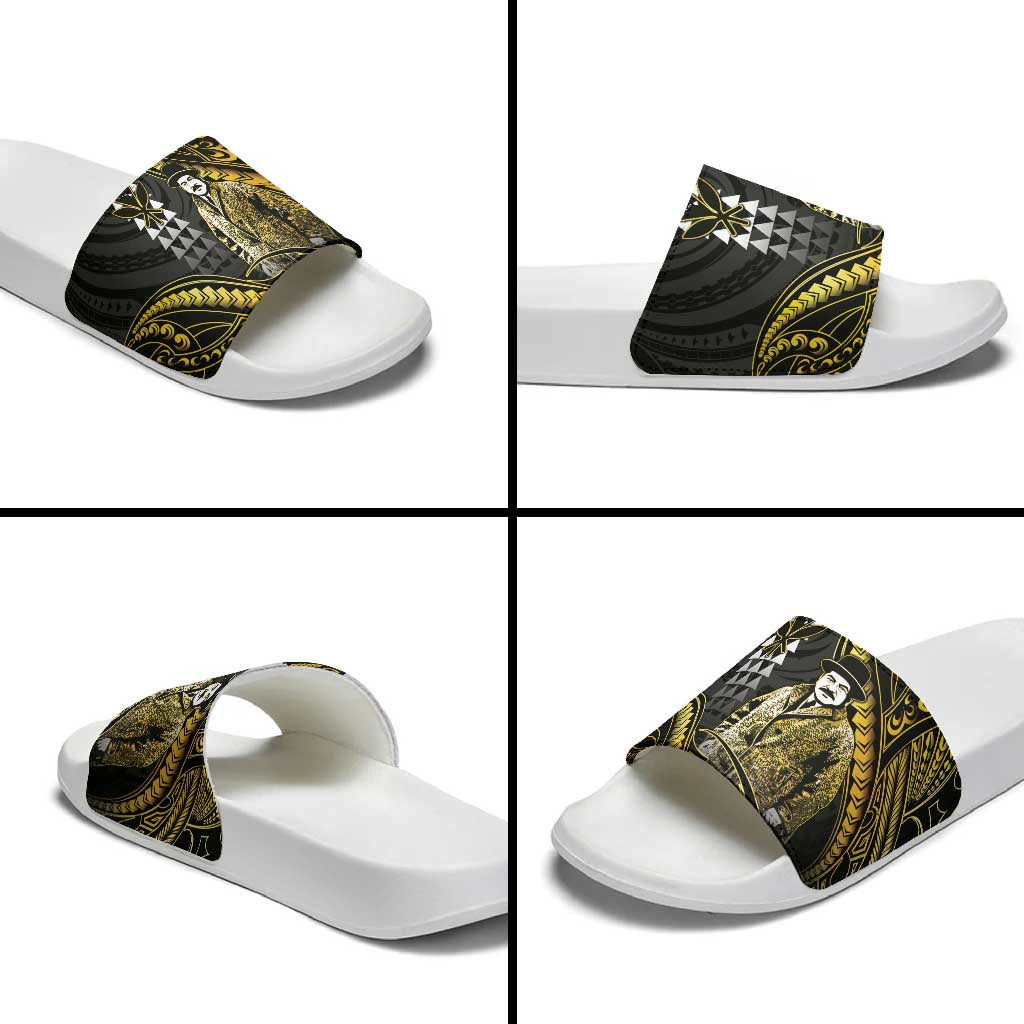 Hawaii Kuhio The Citizen Prince Slide Sandals Gold Polynesian Tribal Tattoo