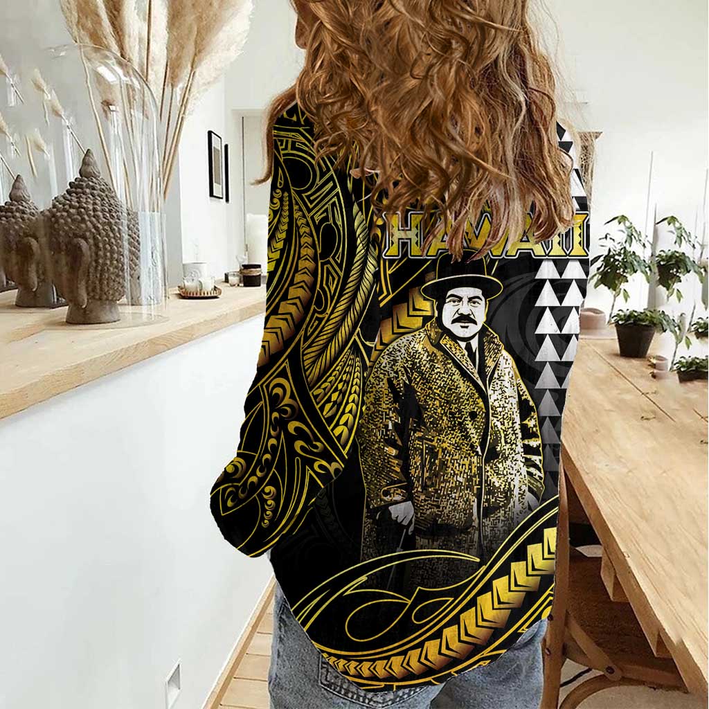 Hawaii Kuhio The Citizen Prince Women Casual Shirt Gold Polynesian Tribal Tattoo LT05 - Polynesian Pride