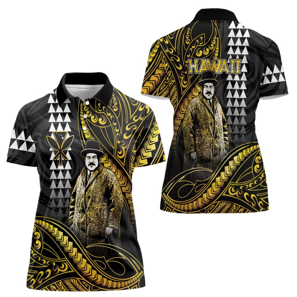 Hawaii Kuhio The Citizen Prince Women Polo Shirt Gold Polynesian Tribal Tattoo LT05 - Polynesian Pride