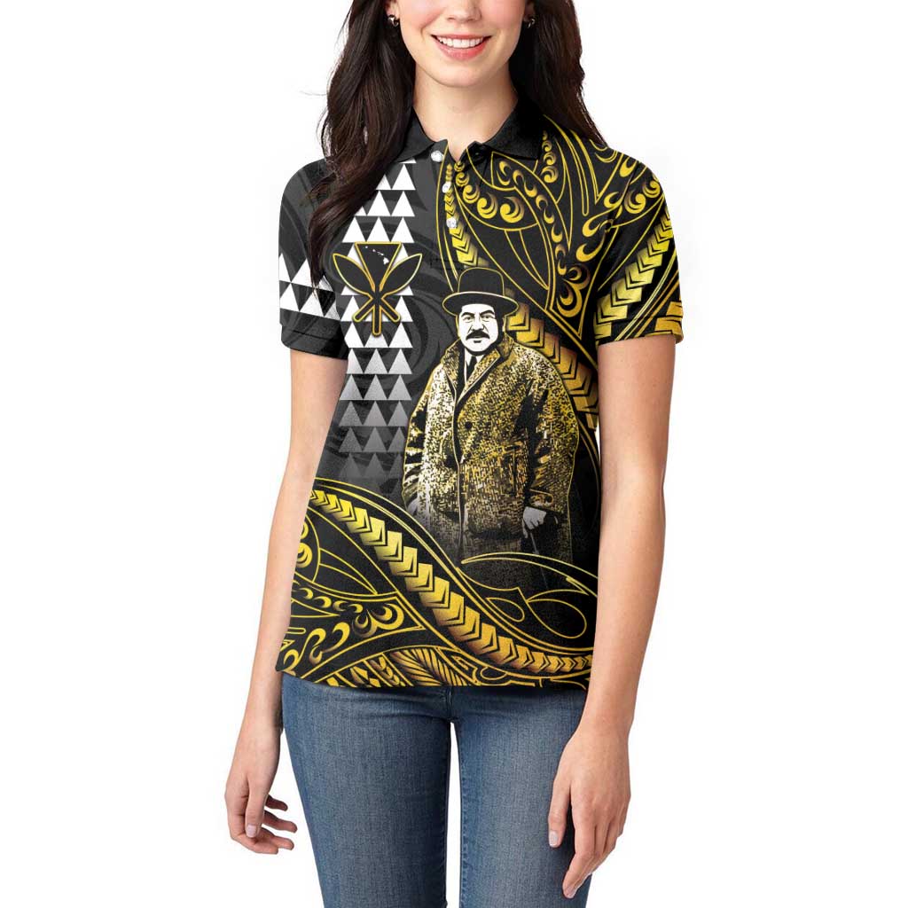Hawaii Kuhio The Citizen Prince Women Polo Shirt Gold Polynesian Tribal Tattoo LT05 - Polynesian Pride