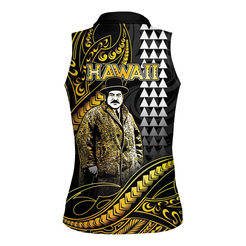 Hawaii Kuhio The Citizen Prince Women Sleeveless Polo Shirt Gold Polynesian Tribal Tattoo LT05 - Polynesian Pride
