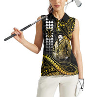 Hawaii Kuhio The Citizen Prince Women Sleeveless Polo Shirt Gold Polynesian Tribal Tattoo LT05 - Polynesian Pride
