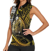 Hawaii Kuhio The Citizen Prince Women Sleeveless Polo Shirt Gold Polynesian Tribal Tattoo LT05 - Polynesian Pride