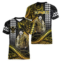 Hawaii Kuhio The Citizen Prince Women V-Neck T-Shirt Gold Polynesian Tribal Tattoo LT05 - Polynesian Pride